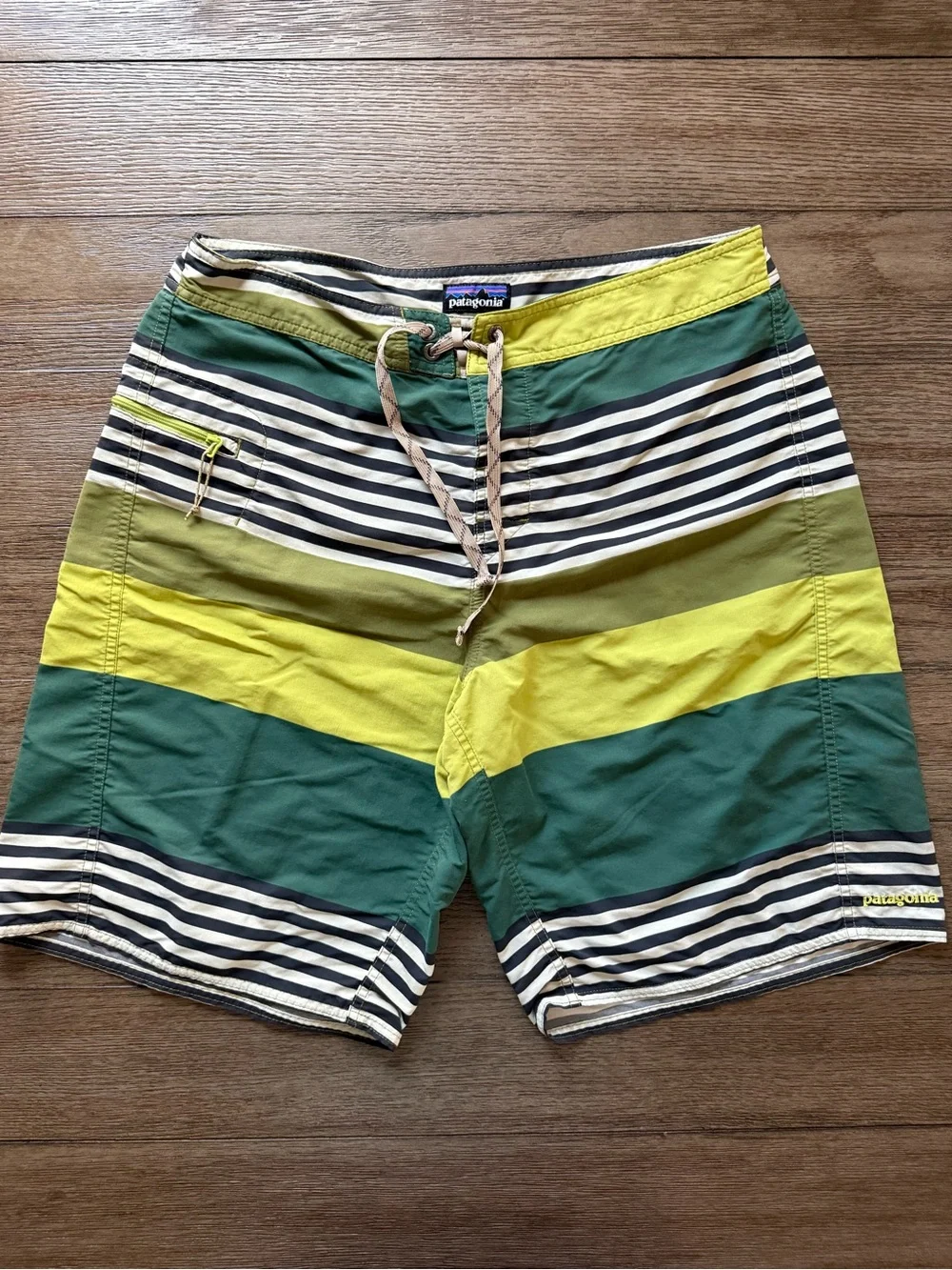 Patagonia Men's Green & Yellow Stripe Swim Trunks